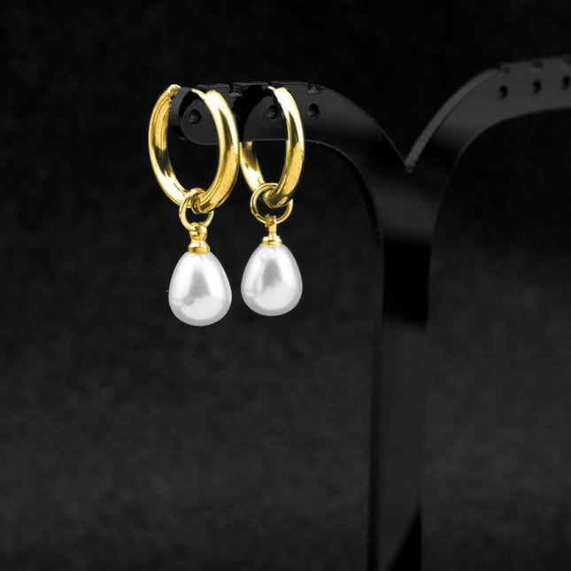 European and American Cross-border Hot Selling Stainless Steel 18k Gold Plating Drop Shape Pearl Earrings High-grade Ladies Earrings Earrings