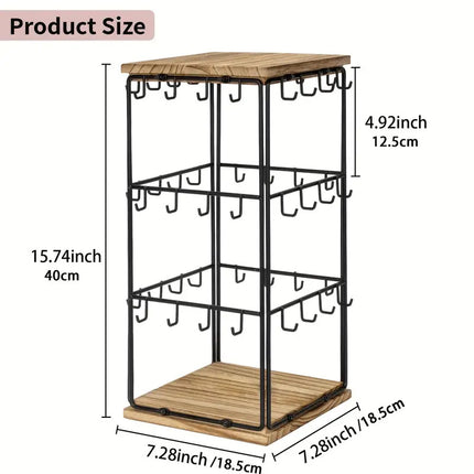 Cross-border Detachable Desktop Four-sided Square Jewelry Rack Wrought Iron Wooden Base Jewelry Earrings Earrings Display Storage Rack