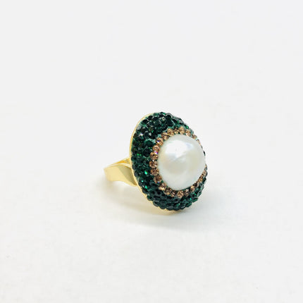 Natural Baroque Pearl Green Czech Diamond suit European and American Fashion Light Luxury Four-piece Jewelry Cross-border Exclusive