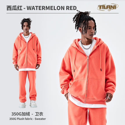 Tilani Cross-Border Men's Sweatshirt Velvet Jacket European and American 350g Autumn and Winter Zipper Hoodie Thick Pure Color Sweatshirt