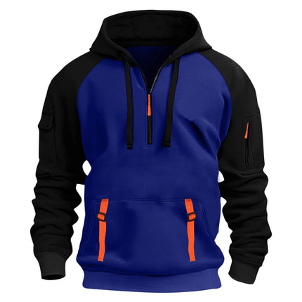 2025 Export Amazon Popular Men's Autumn and Winter New Raglan Sleeve Color Matching Casual Half-Zip Sweatshirt Hoodie