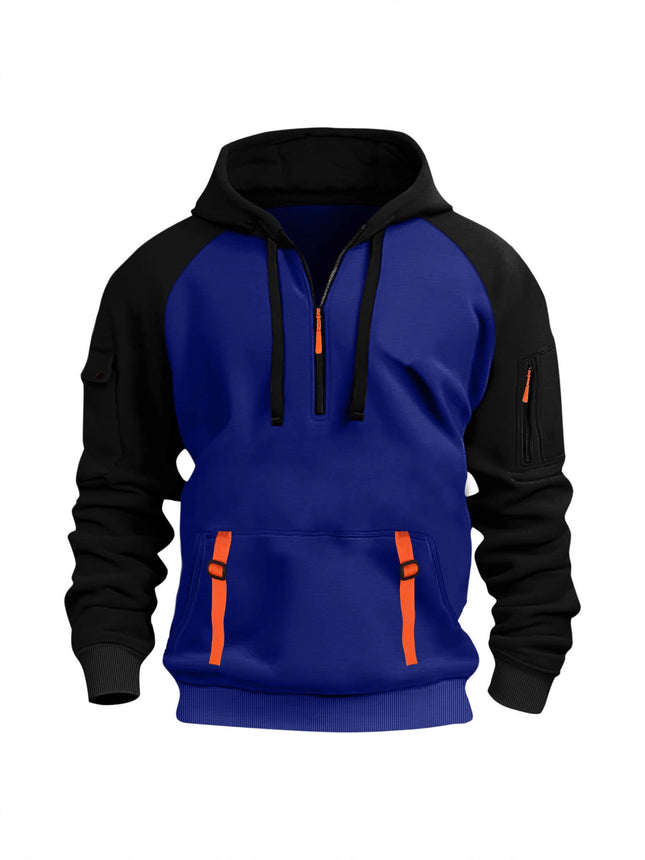 2025 Export Amazon Popular Men's Autumn and Winter New Raglan Sleeve Color Matching Casual Half-Zip Sweatshirt Hoodie