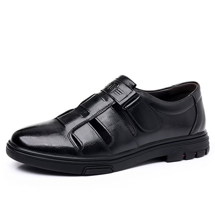 606 Men's Sandals Business Clogs Summer Low-Cut Slip-On Cowhide Breathable Dad Shoes Cut Out Casual Leather Shoes