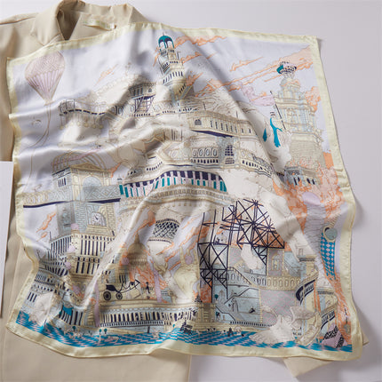 2025 Spring and Autumn Speedy Castle Paradise Silk Scarf Women's Mulberry Silk Scarf Shawl Scarf as a Gift for Elders