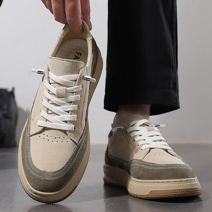 Men's shoes 2025 spring new anti-velvet pigskin board shoes tide daily genuine leather sneaker casual lace-up board shoes for men