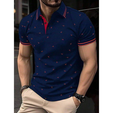Cross-Border Foreign Trade New Shirt Men's Summer Anchor Pattern Striped Short-Sleeved Casual Commuting Style