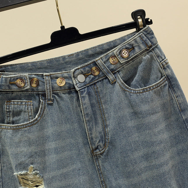 Vintage Ripped Wide-Leg Jeans for Women 2025 New Loose Plus-Size Petite Floor-Length Straight Pants