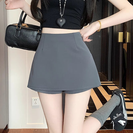 Grey Suit Skirt Women's Summer Design Sense High Waist Slimming Anti-slip Side Split Hot Girl Hip Short Culottes