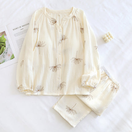 A variety of pure cotton chest pad month clothing spring and autumn crepe postpartum nursing suit long sleeve nursing loose two-piece women's set