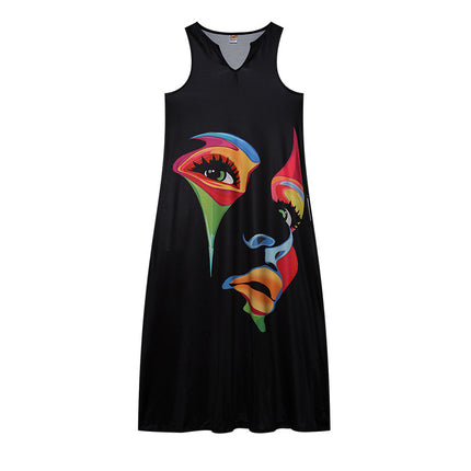 2022 New European and American Cross-border Independent Station Women's Sleeveless Long Dress V-neck Rose Flower Vintage Printed dress