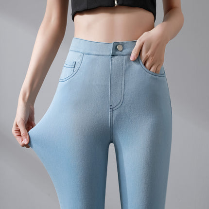 Four-Way Stretch Lightweight Skinny Jeans for Women, High-Waisted, Spring and Summer Thin Style, Ultra-Thin Stretchy Slim-Fit Black Leggings