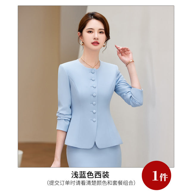 Blue suit women's suit 2024 new autumn high-end work clothes jewelry shop beautician hotel front desk work clothes