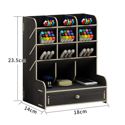 Wooden Pen Holder Storage Box Large Capacity Nordic Creative Fashion Multi-Compartment Pen Holder Office Desktop Storage Shelf