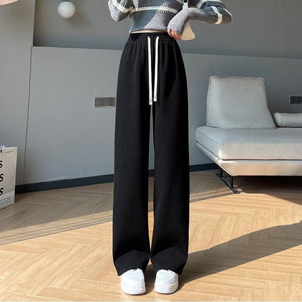 Autumn and Winter fleece-lined cream women's pants 2024 new casual straight mop pants loose all-match chenille wide-leg pants