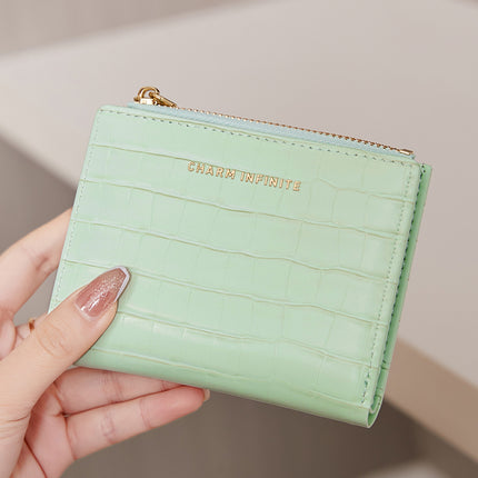 Women's Short Wallet 2024 New Fresh Crocodile Pattern Two-fold Coin Purse Simple Fashion Card Storage Bag