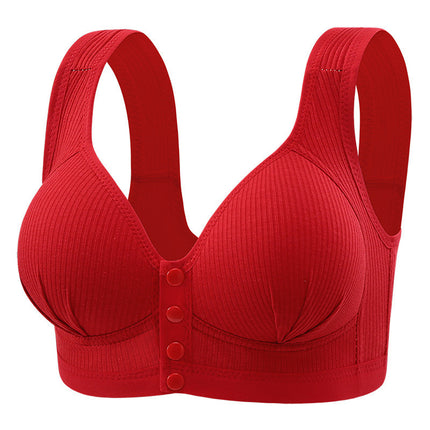Cross-Border Large Size Fixed Cup Front Buckle Mother's Underwear Middle-Aged and Elderly Large Size No Rims Comfortable Back Push-Up Bra