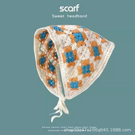 Hot Girl Internet Celebrant Photo Flower French Style Triangle Scarf Headscarf Women's Cute Knitted Hair Band Silk Scarf High-grade Headwear Summer