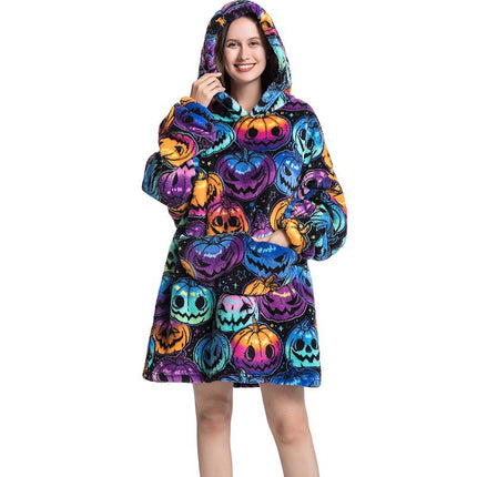 Cross-border New Printed Flannel Pullover Adult Cotton Velvet Lazy Clothing Cape Nightgown Warm Thickened Cold-proof Clothing