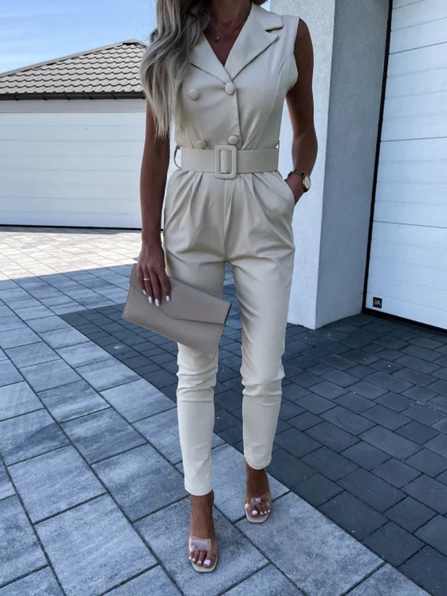 Independent station European and American women's clothing Amazon 2022 new sleeveless slim suit collar office professional jumpsuit pants