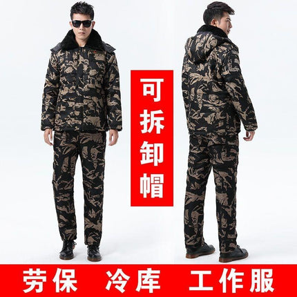 Winter cotton-padded jacket men's fleece-lined thickened labor protection suit cotton-padded jacket cotton-padded pants cold-proof Cold Storage Work outdoor workwear jacket