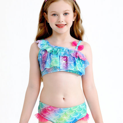 Girls' Mermaid Swimsuit Three-Piece Set Mermaid Tail Cross-Border Popular Bikini Swimsuit Beach Swimwear Shiny