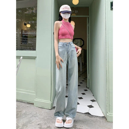 Light Color plus size Wide Leg Jeans Women's Trendy All-match New High Waist Slimming Loose Dosing Narrow Straight Pants