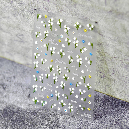 Little Lily of the Valley Flower Nail Art Sticker Tomoni Embossed Adhesive Popular New Japanese Style Style 5D Butterfly Nail Sticker Decoration