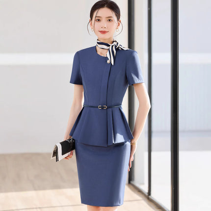 Grey Short-sleeved Suit suit Women's Summer High-end Hotel Front Desk Tooling Elegant Jewelry Store Work Clothes Professional Dress