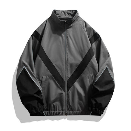 Russian Foreign Trade Trendy Brand Reflective Patchwork Stand-Up Collar Jacket Spring and Autumn Loose Sports Casual Jacket for Men