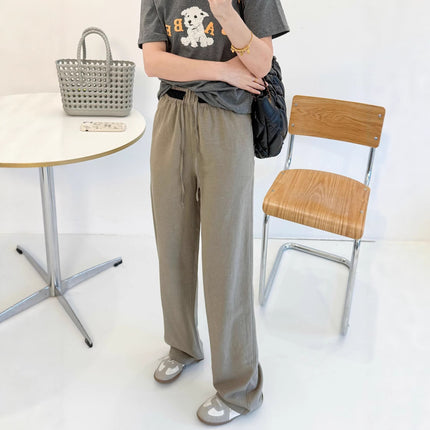 Relaxed High-Waisted Thin Linen Wide-Leg Pants for Women 2025 Summer New Drawstring Slimming Straight Casual Floor-Length Pants