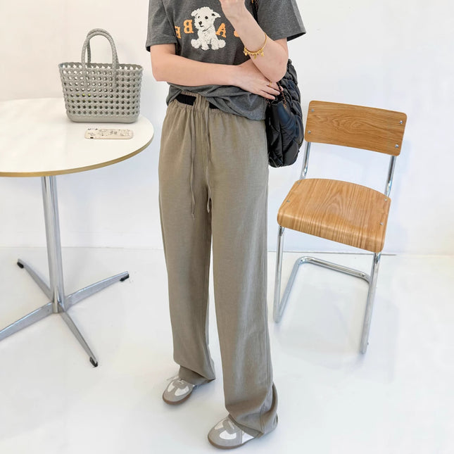Relaxed High-Waisted Thin Linen Wide-Leg Pants for Women 2025 Summer New Drawstring Slimming Straight Casual Floor-Length Pants