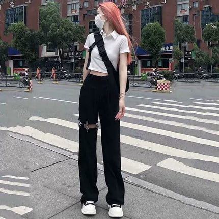 In-Stock 2025 New Dark Style Spicy Girl Workwear Rivet Hollow Casual Straight Loose Slimming Wide-Leg Pants
