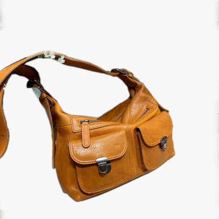 High-end Niche New Vegetable Tanned Cowhide Shoulder Crossbody Underarm Bag Tuo Peak Bag Large Capacity Retro Motorcar Bag