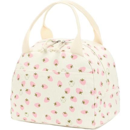 Cross-Border Hot-Selling Corduroy Strawberry Large-Capacity Lunch Bag Travel Business Trip Spring Outing Picnic Ice Bag Work Thermal Bag