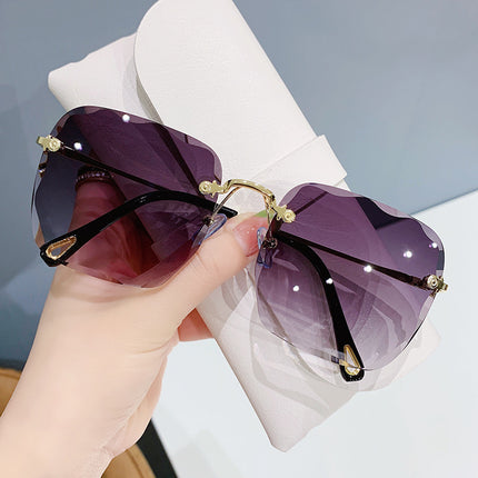 2024 New Arrival Frameless Square Sunglasses Women's Korean Style Cyber Celebrant Round Face Plain Sunglasses Gradient Trendy