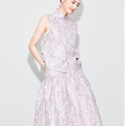 [Zhihetang] New Chinese-Style Brocade Jacquard Half-Body Skirt, Puffy Skirt, Autumn Vest Suit with Large Skirt Hem