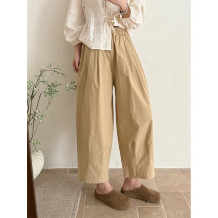 Summer New Popular Japanese-Style Paper Pants for Women, Thin and Loose, Pear-Shaped Body, Petite, Cropped Wide-Leg Pants