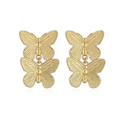 Fashion personality double butterfly earrings necklace bracelet niche high sense butterfly jewelry suit earrings accessories wholesale