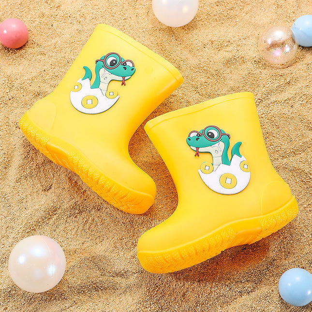 Children's Cartoon Snake Mid-Tube Rain Boots PVC Waterproof Boys Girls Toddler Yellow Blue Pink Size 150-190 / Bottes de Pluie Enfant Cartoon Serpent Mi-Tube PVC Imperméable Garçon Fille Jaune Bleu Rose Taille 150-190