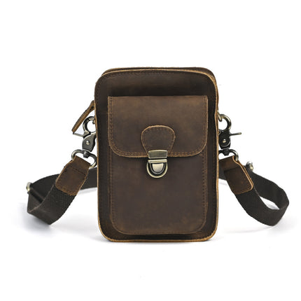 Vintage Men's Genuine Leather Small Bag Top Layer Crazy Horse Leather Crossbody Wearing Belt Mobile Phone Bag Men's Outdoor Casual Hanging Bag Cigarette Bag