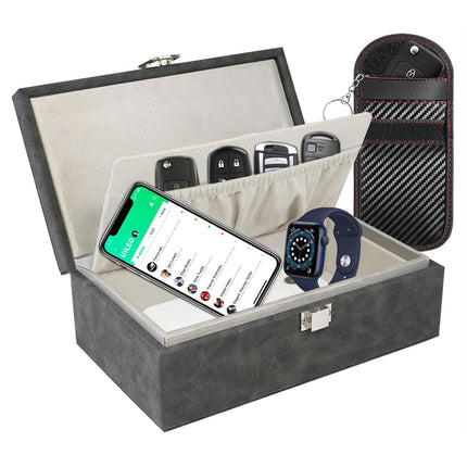 New Crazy Horse Pattern Car Shielded Key Case Oversized Faraday Box Car Key Phone RFID Box Key Box