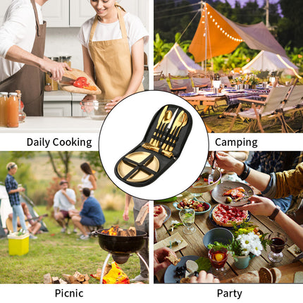 Amazon Outdoor Stainless Steel Tableware Steak Knife and Fork Spoon Barbecue Clip Plate 10-piece Travel Camping Set