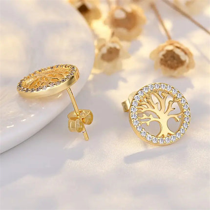 Amazon popular European and American Life tree S925 sterling silver stud earrings women's fashionable temperament earrings foreign trade factory wholesale