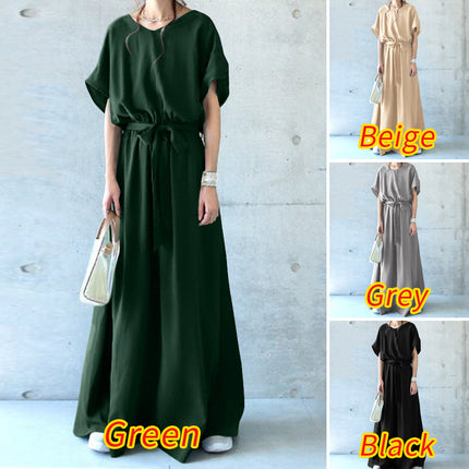 2023 cross-border Japanese skirt V-neck belt lace-up short sleeve large swing dress loose plus size mop skirt