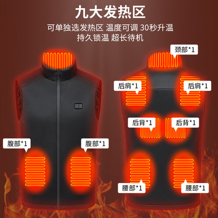 Cross-border Intelligent Electric Heating Clothing Nine-zone Heating Vest Double-control Three-gear Temperature-controlled USB Charging Men's and Women's Constant Temperature Vest