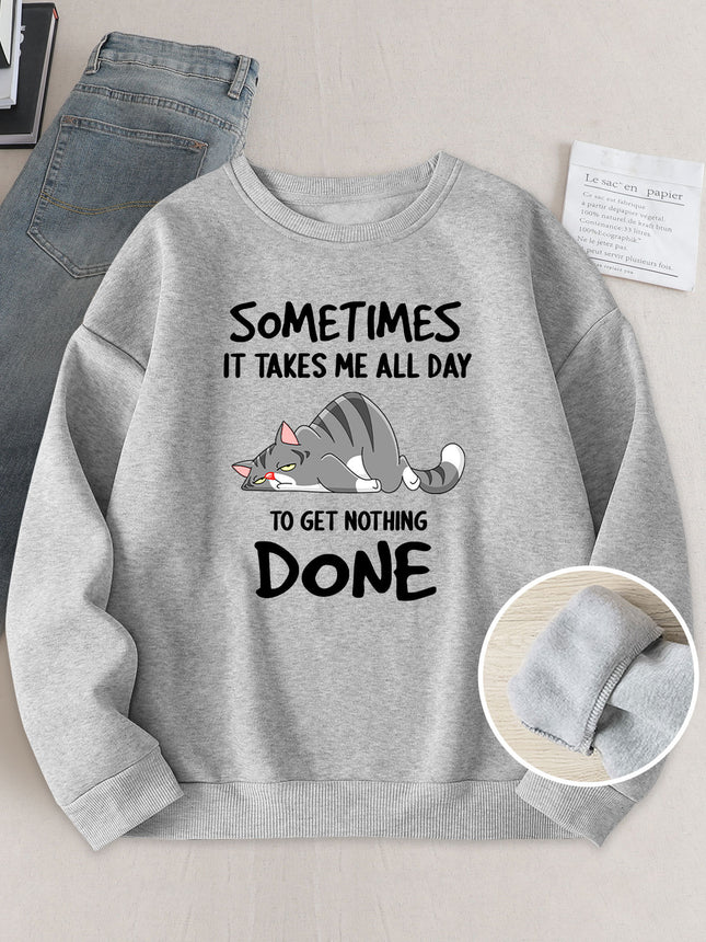 Wish Cross-Border Aliexpress Hot Selling Women's Clothing Amazon American Street Cartoon Cat Print Sweatshirt Bottoming Shirt