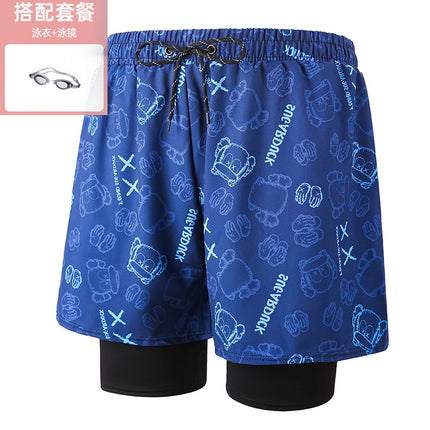 Anti-Embarrassment Men's Swimming Trunks Set Sun Protection Boys Swimming Equipment Swimming Trunks Loose Large Size Beach Trunks Swimming Trunks