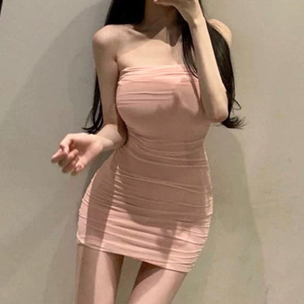 South Korea Dongdaemun Slim-fit Slimming Sexy off-shoulder Collar Figure Figure Mesh Folding Bag Hip Strapless Skirt Women
