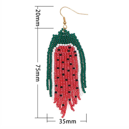 Summer Explosions Golden Ear Hook Rice Bead Earrings Light Luxury High-end Watermelon Color Matching Earrings Women's Elegant Earrings Stall