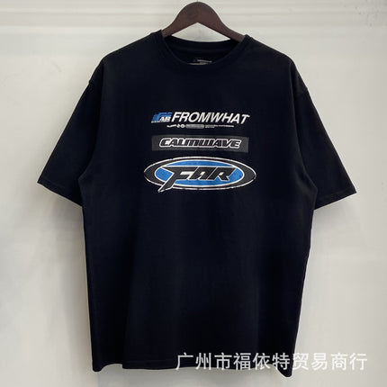 Cross-Border Far American Washed Distressed Short-Sleeved High Street Cross Lip Print Style Fashion Casual Loose Men's and Women's T-Shirts